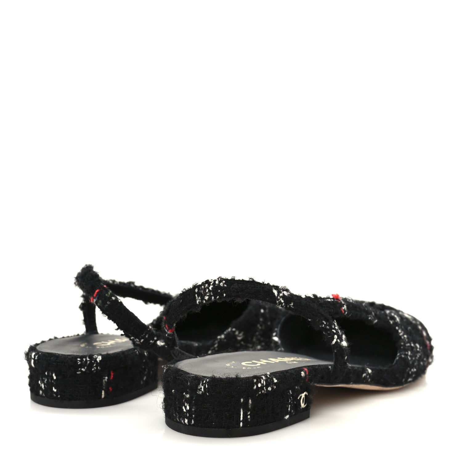 TWEED LAMBSKIN CAP TOE CC SLINGBACK FLATS BLACK WHITE MULTICOLOR