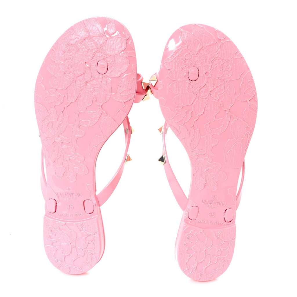 PVC JELLY GLITTER ROCKSTUD BOW THONG SANDALS BUBBLE GUM