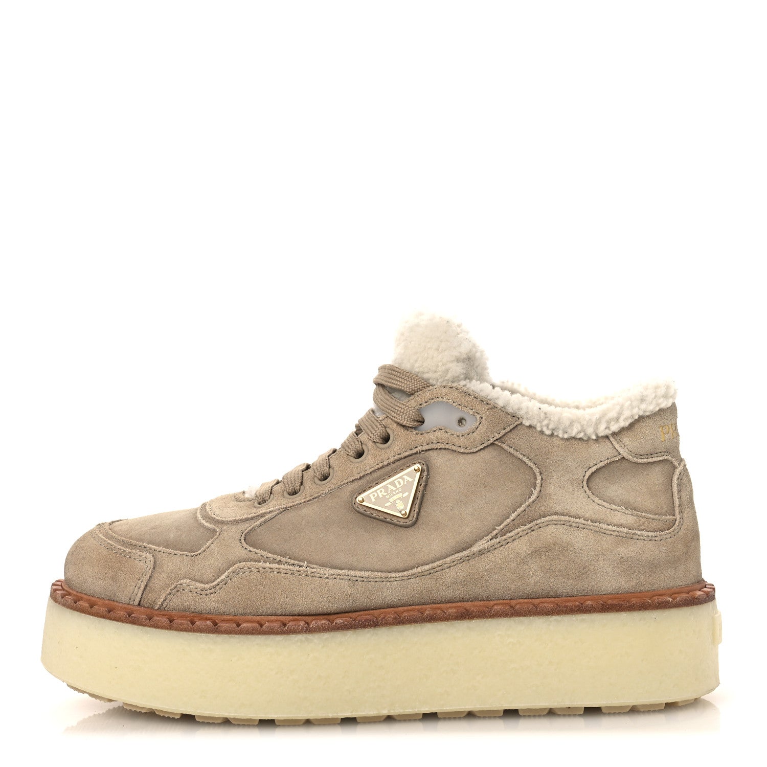 SUEDE SHEARLING MID TOP SNEAKERS ECRU