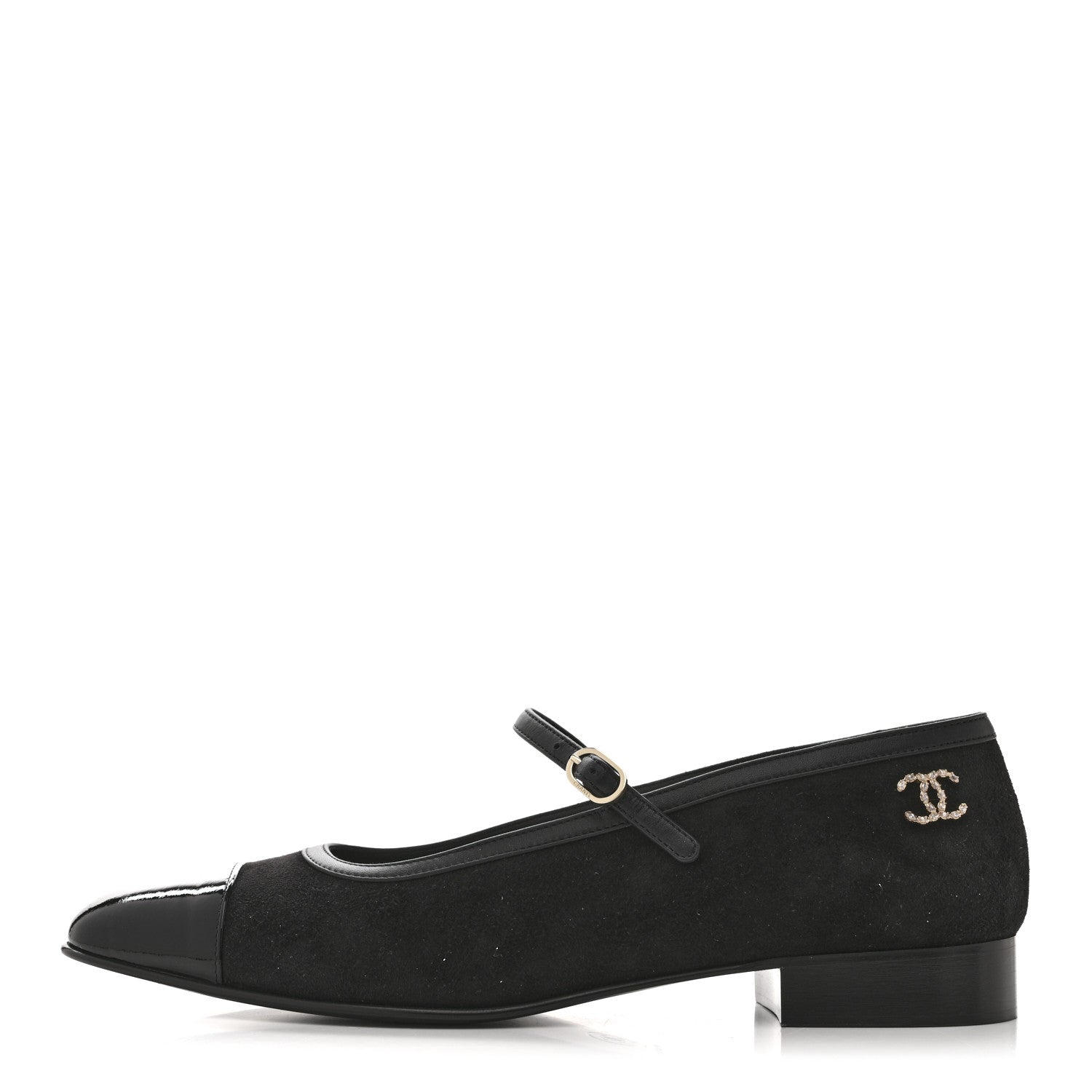 SUEDE KIDSKIN LAMBSKIN PATENT CALFSKIN CAP TOE CC MARY JANE FLATS BLACK