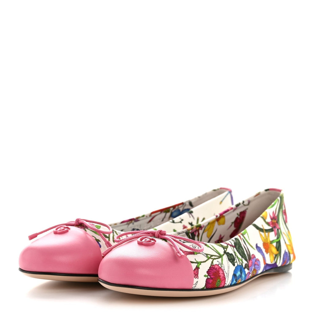 SEPANG FLORA FADED CANVAS GG MARMONT BALLERINA FLATS WHITE MULTICOLOR KNIT ROSE