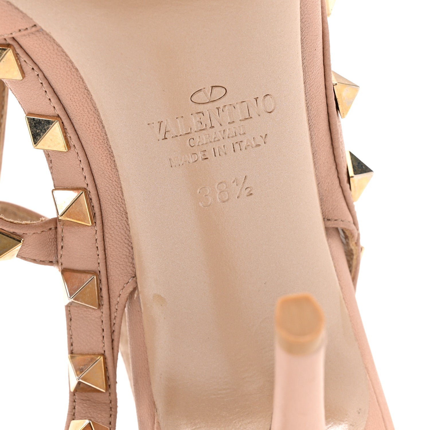 CALFSKIN NAPPA ROCKSTUD ANKLE STRAP PUMPS POUDRE