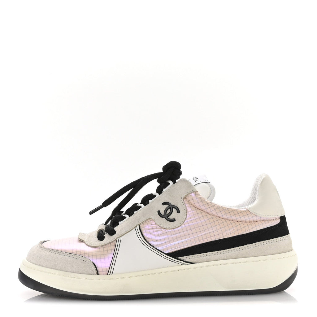 SUEDE FABRIC CALFSKIN WOMENS CC SNEAKERS PINK GREY WHITE
