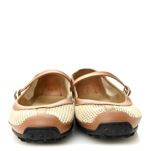 CROCHET KNIT CALFSKIN KICHU BALLET FLATS BEIGE LIN NATUREL