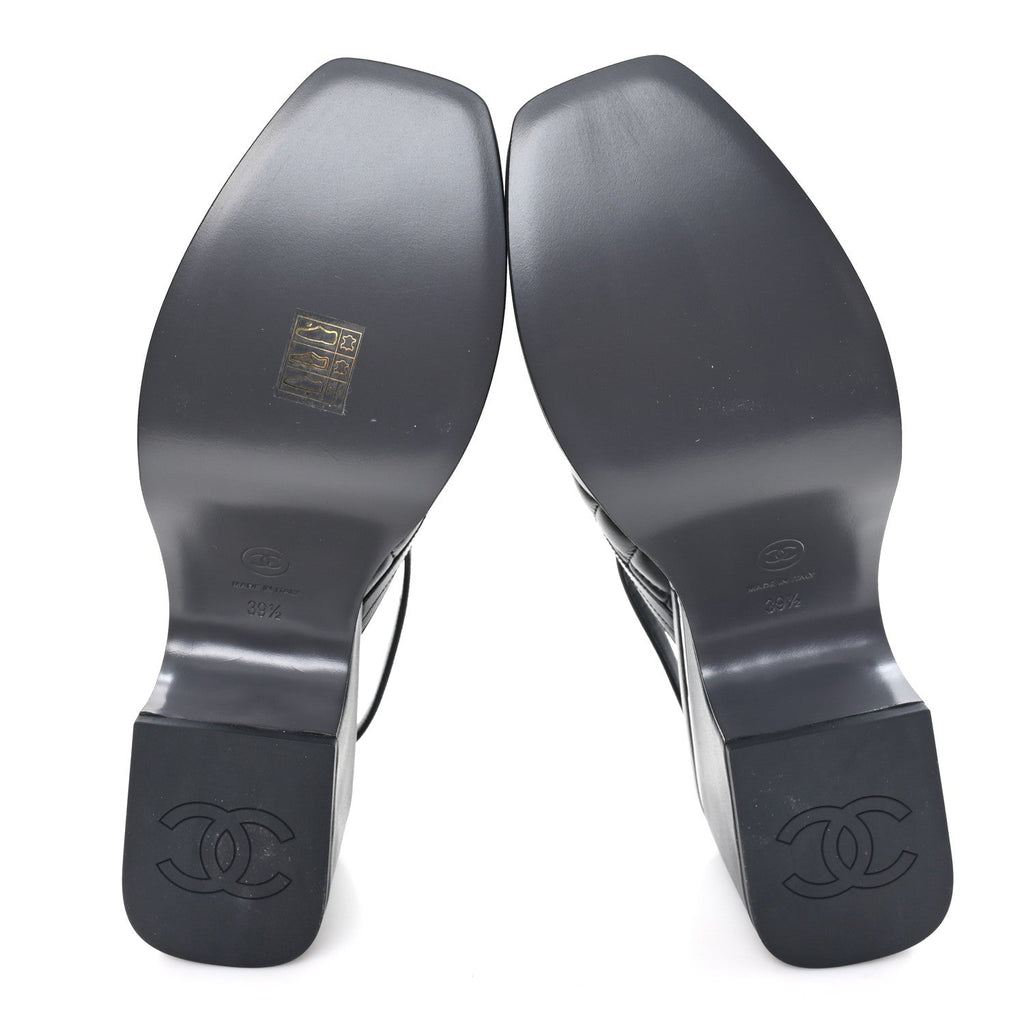 LAMBSKIN PATENT QUILTED CC PLATFORM SANDALS BLACK