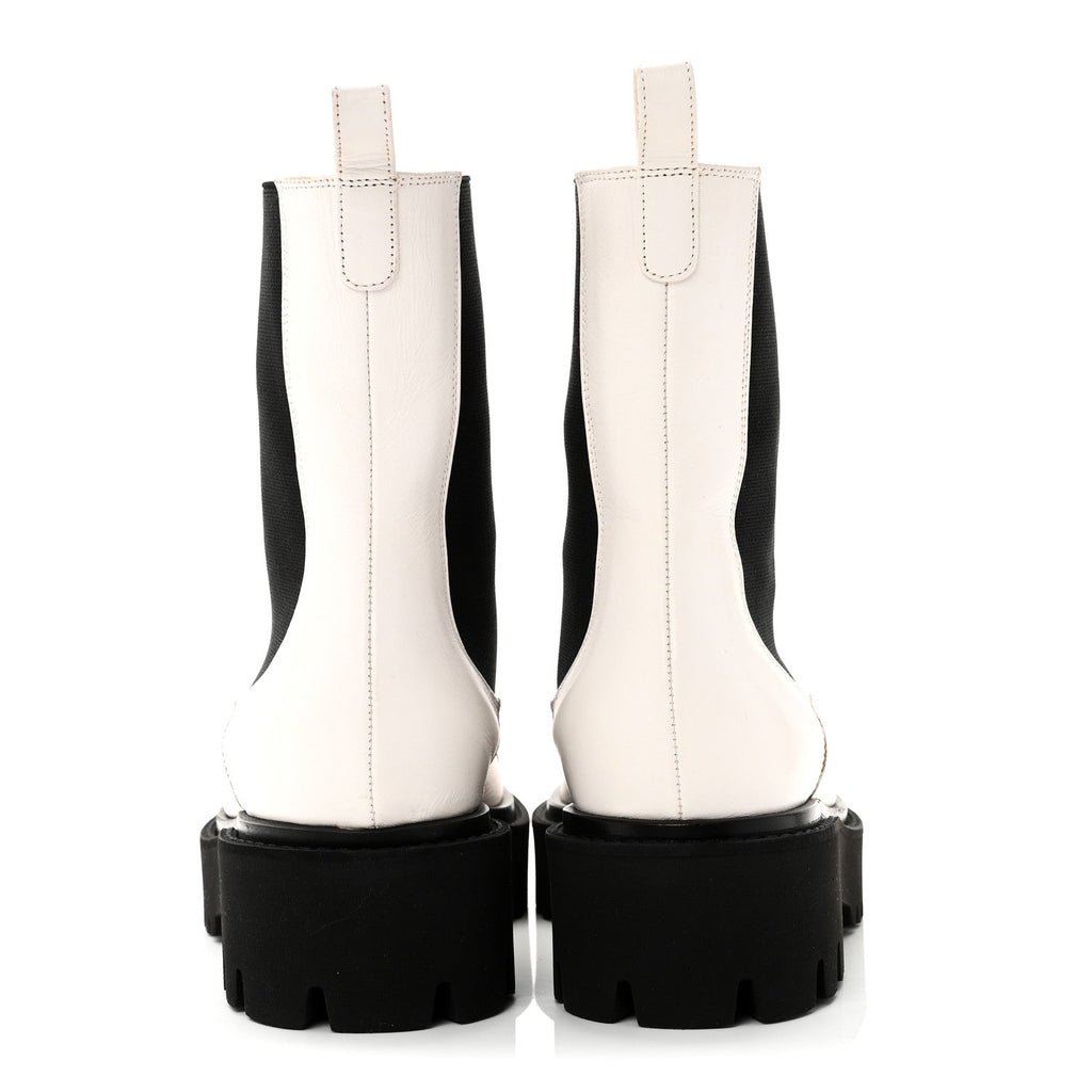 PATENT CALFSKIN CAP TOE CC ANKLE BOOTS WHITE BLACK