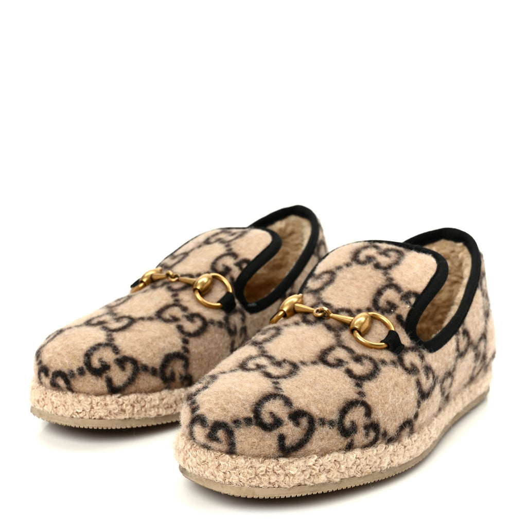 COVERED WOOL GG MONOGRAM WOMENS FRIA HORSEBIT LOAFERS BEIGE EBONY BLACK BUTTERSCOTCH