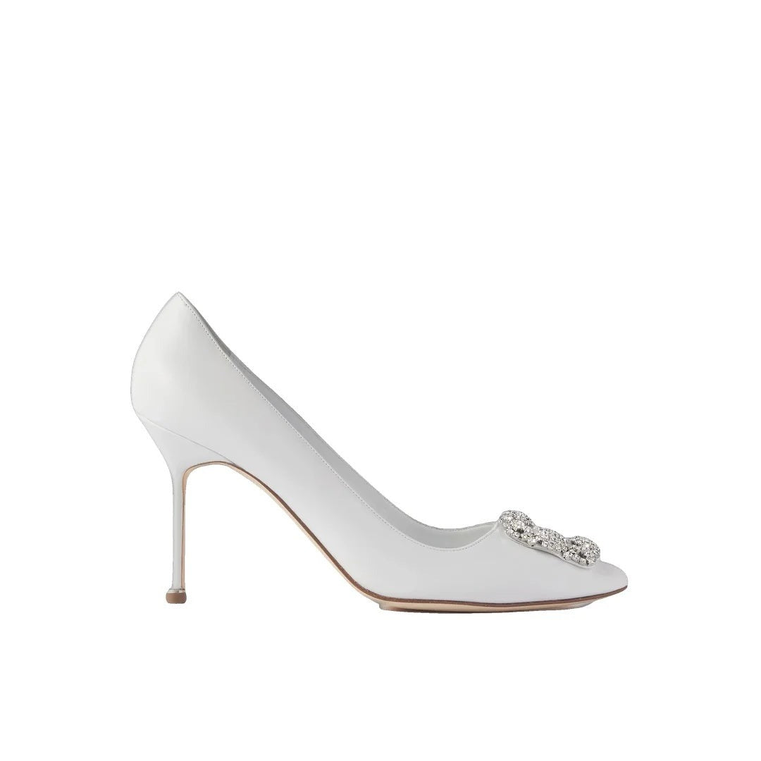 Manolo Blahnik Camparisli 90 Nappa Leather Slingback Pumps - White