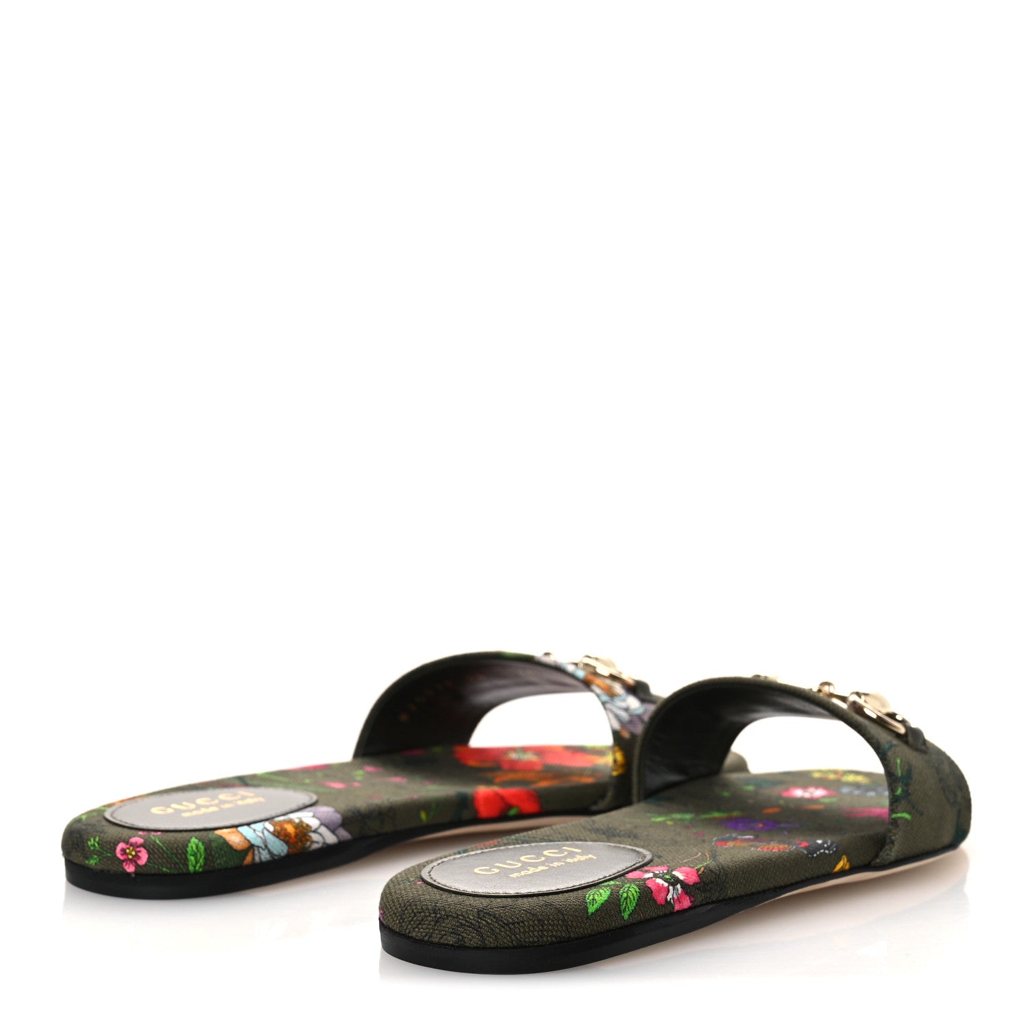 CANVAS FLORA FLORAL HORSEBIT SLIDE SANDALS GREEN