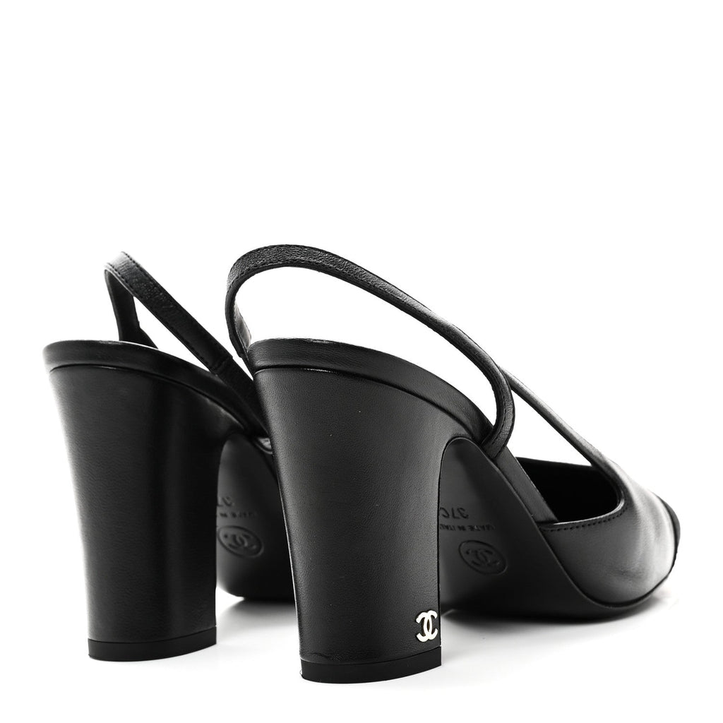 LAMBSKIN GROSGRAIN CAP TOE CC SLINGBACK PUMPS BLACK