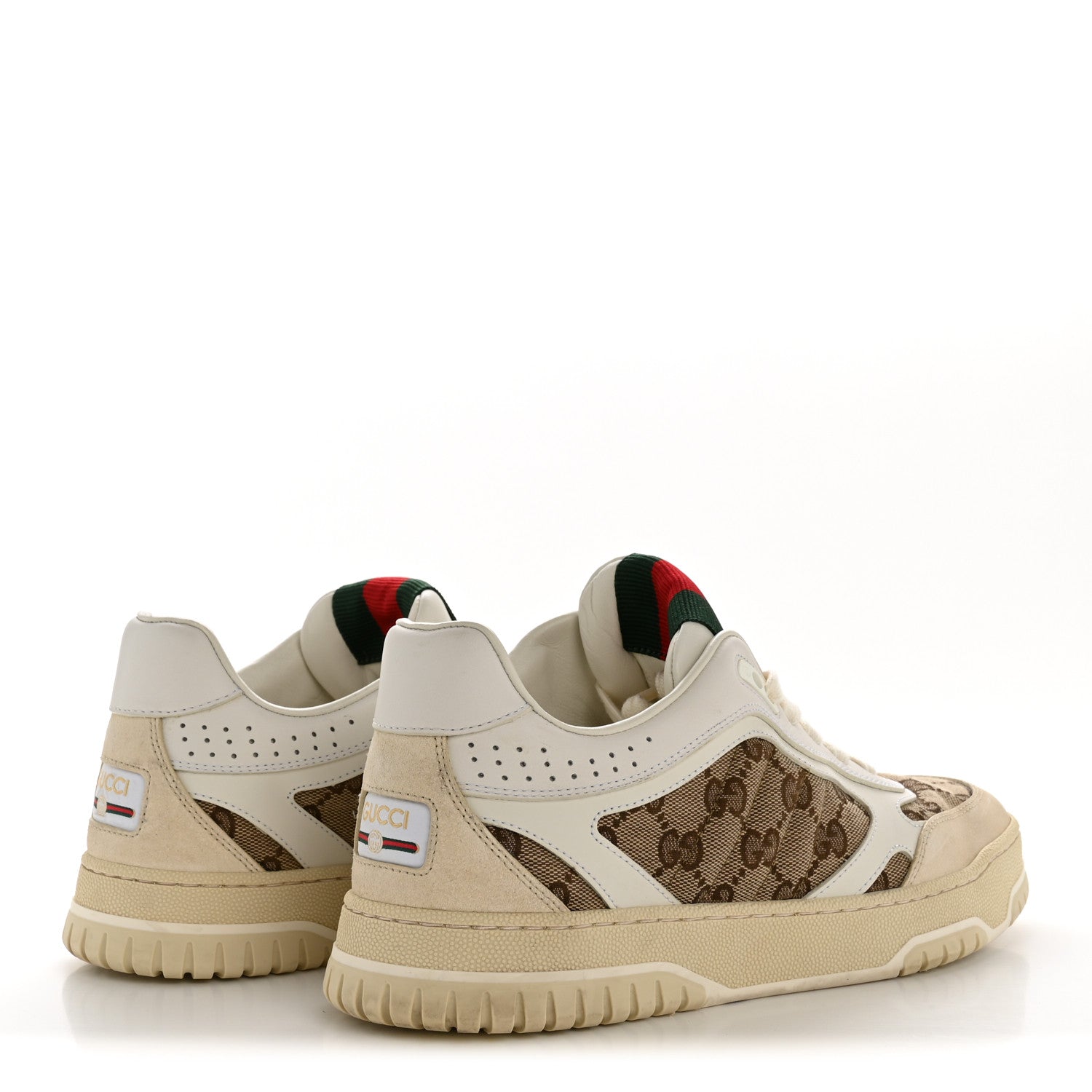 CALFSKIN GG MONOGRAM RE-WEB WOMENS SNEAKERS WHITE BEIGE EBONY