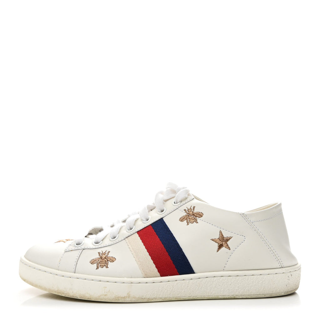 CALFSKIN BEE STAR EMBROIDERED SYLVIE WEB ACE SNEAKERS WHITE