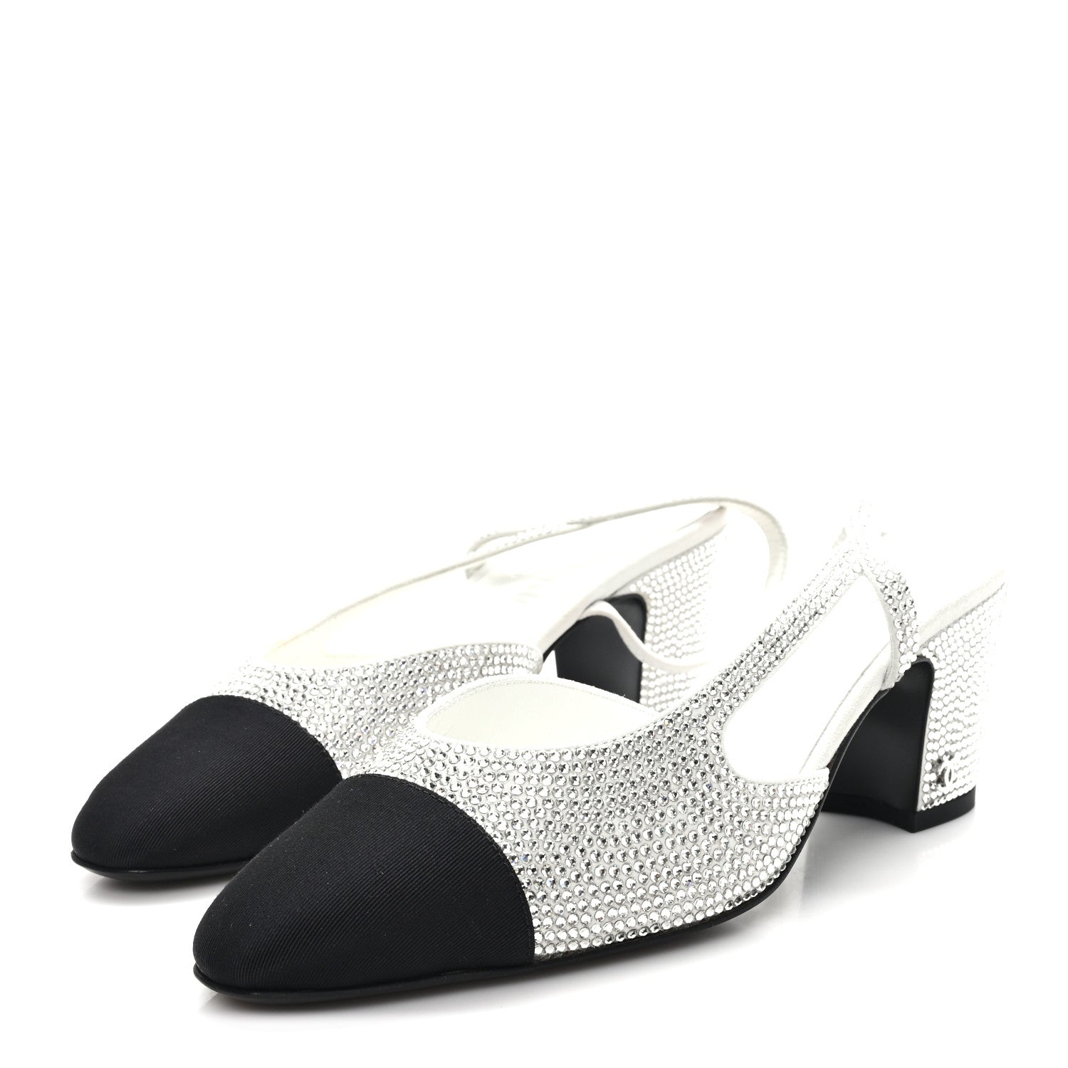 STRASS GROSGRAIN CAP TOE CC SLINGBACK PUMPS SILVER BLACK