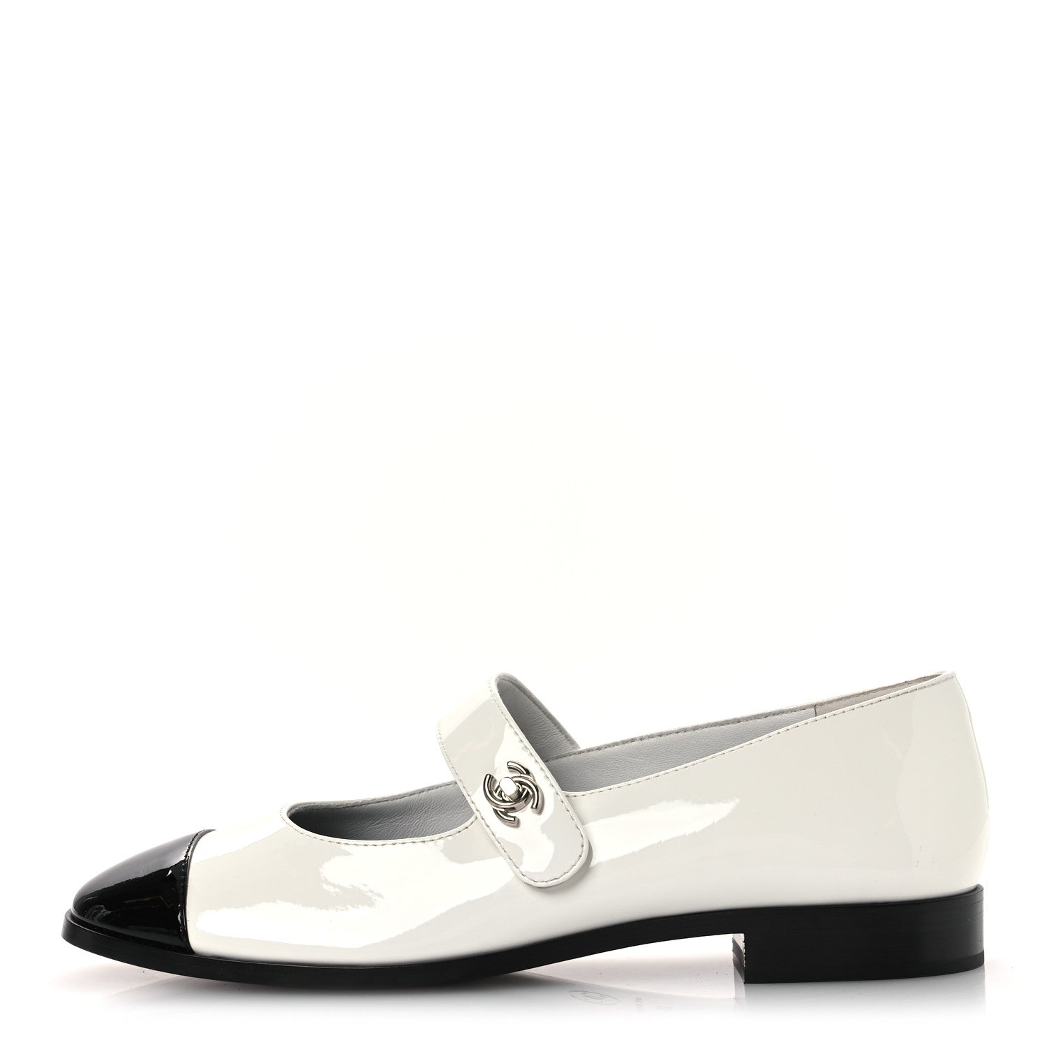 PATENT CALFSKIN MARY JANES FLATS WHITE BLACK