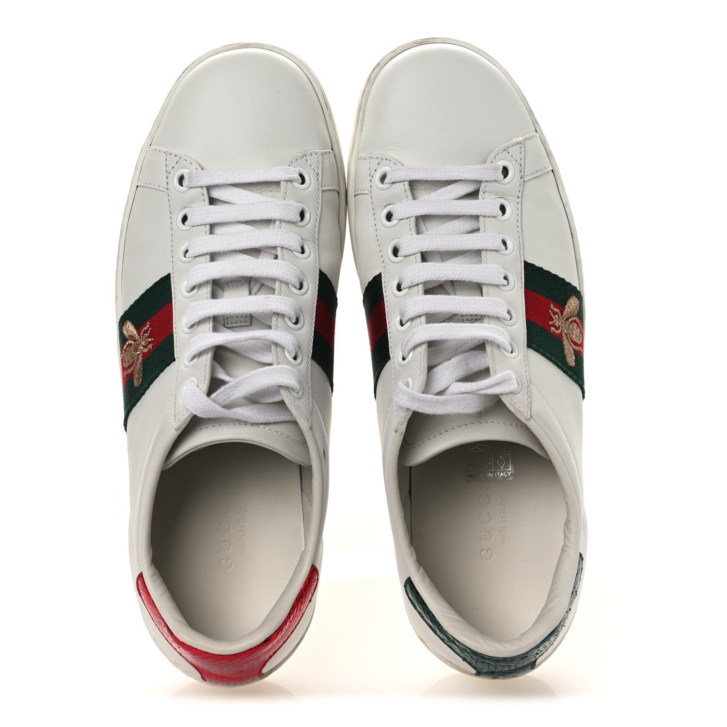 CALFSKIN AYERS BEE EMBROIDERED WOMENS ACE SNEAKERS WHITE GREEN