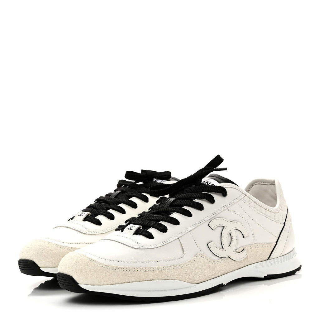 CALFSKIN SUEDE CC MENS SNEAKERS WHITE BEIGE BLACK
