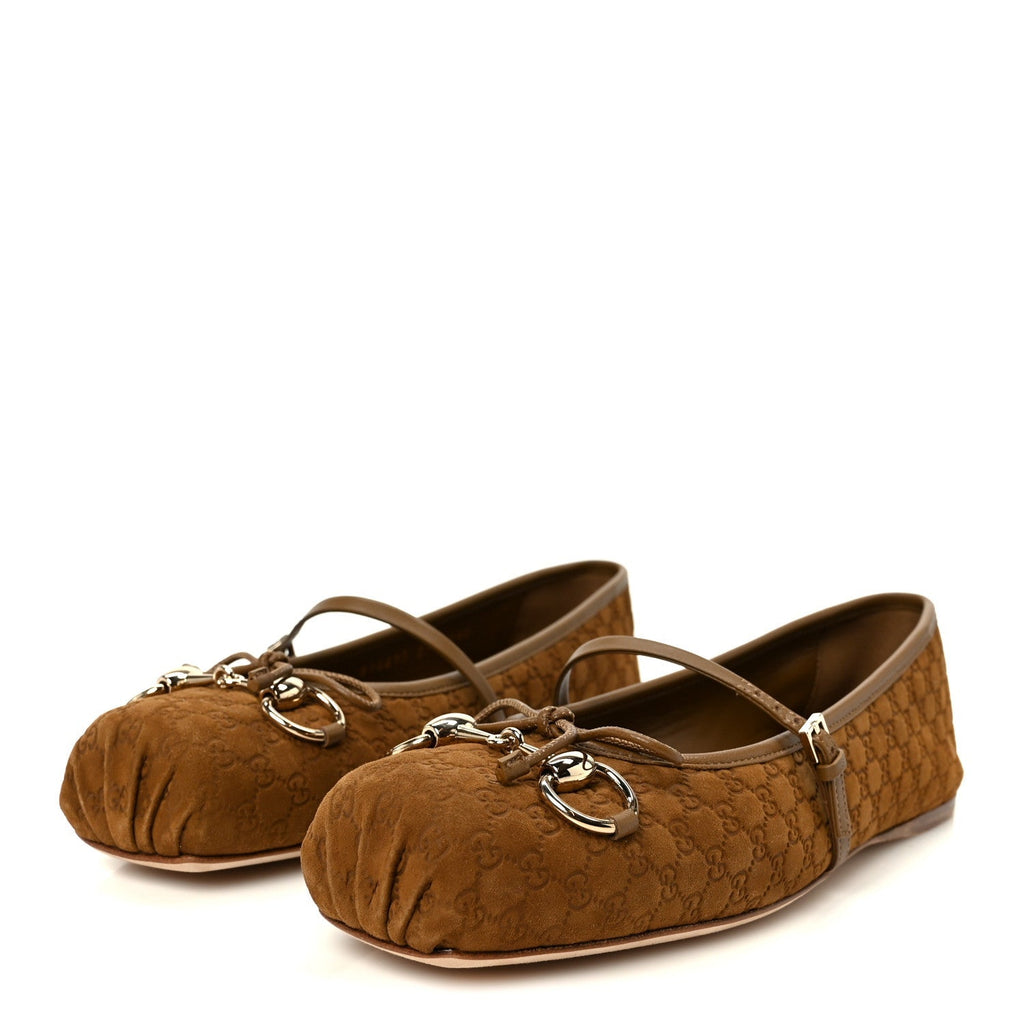 KID SCAMOSCIATO MICRO GG MONOGRAM HORSEBIT BALLET FLATS CUOIO DAFNE