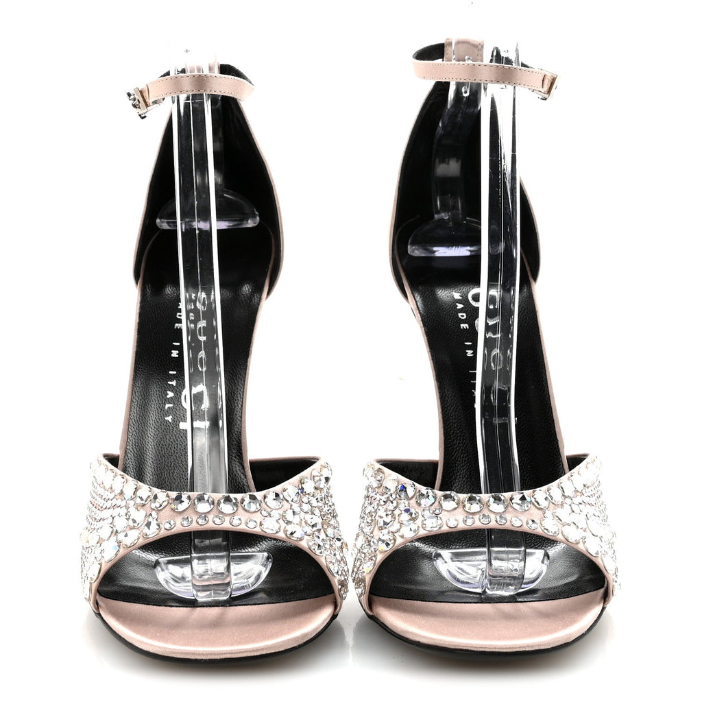 SATIN CRYSTAL ANKLE STRAP SANDAL PUMPS SKIN ROSE