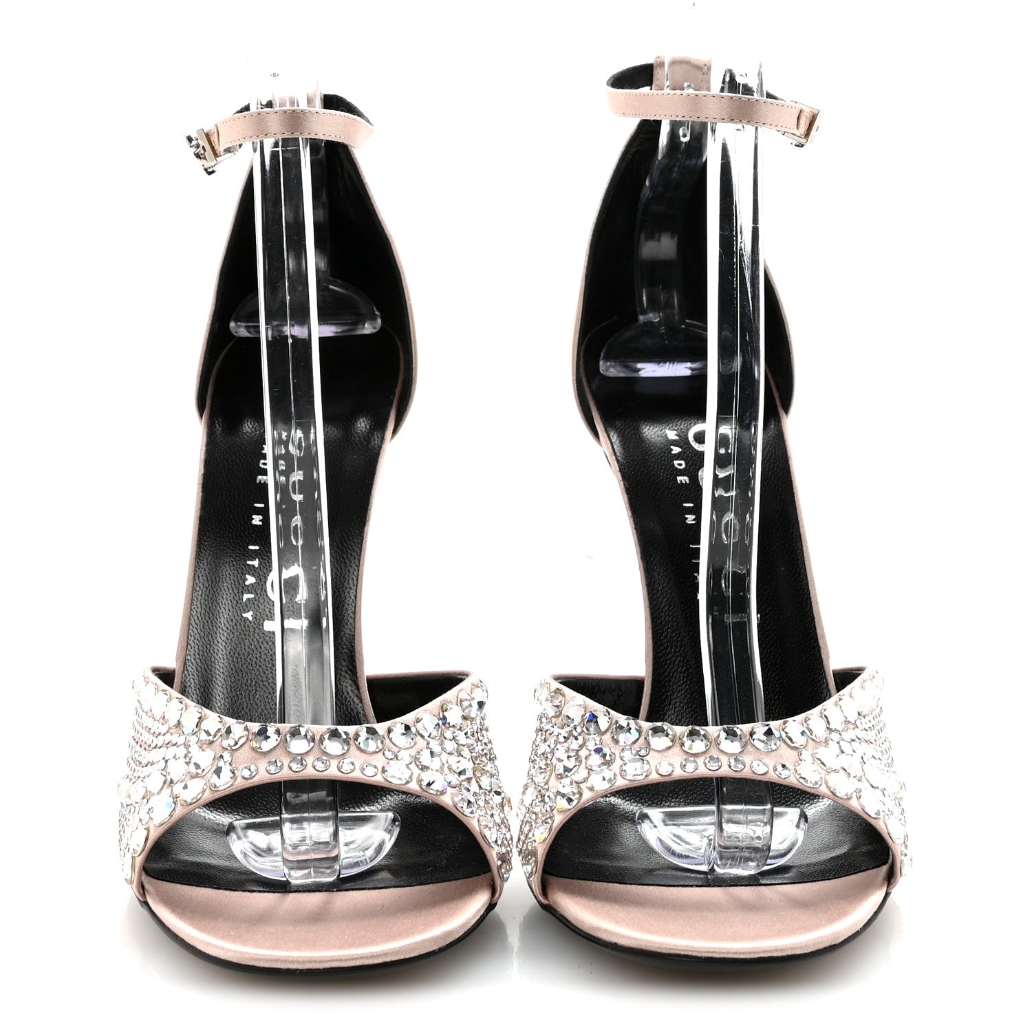 SATIN CRYSTAL ANKLE STRAP SANDAL PUMPS SKIN ROSE