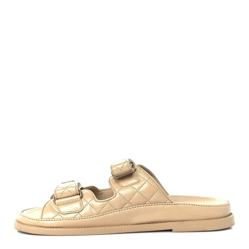 CHANEL LAMBSKIN QUILTED VELCRO DAD CHAIN CC SLIDE SANDAL PINK
