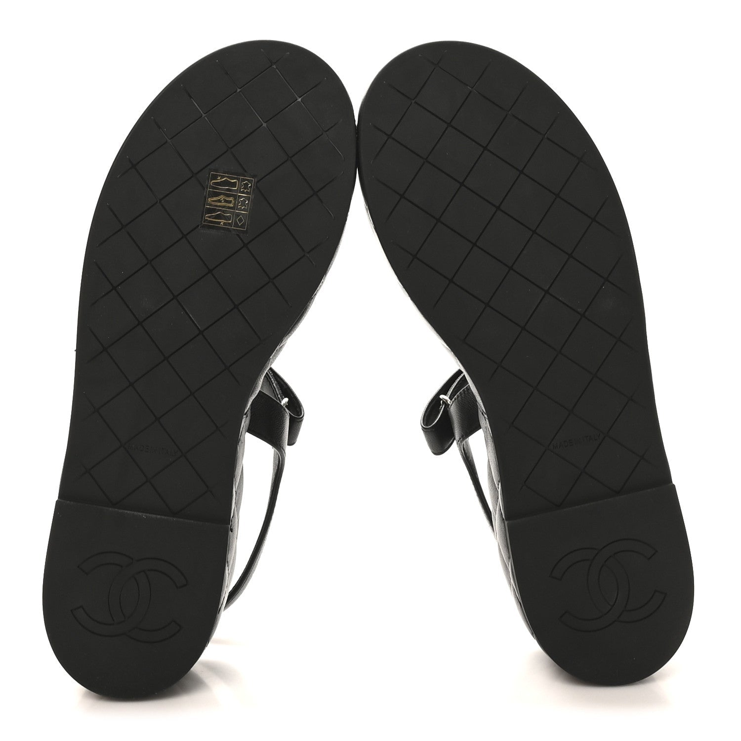 LAMBSKIN QUILTED CHAIN CC PLATFORM SANDALS BLACK