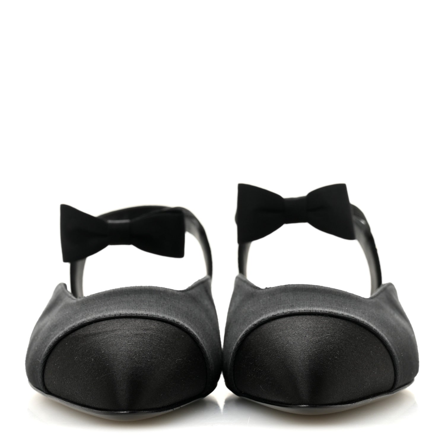 SATIN SLINGBACK CAP TOE BOW FLATS BLACK