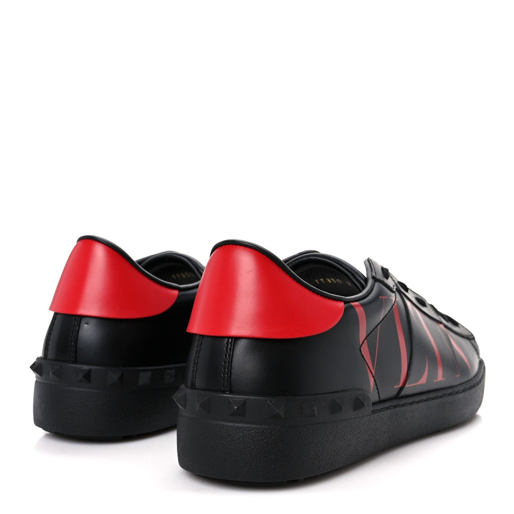 CALFSKIN MENS ROCKSTUD VLTN OPEN SNEAKERS BLACK RED