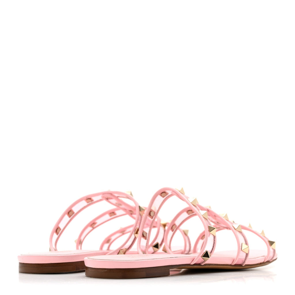 ROCKSTUD PVC CAGED FLAT SLIDE SANDALS PINK