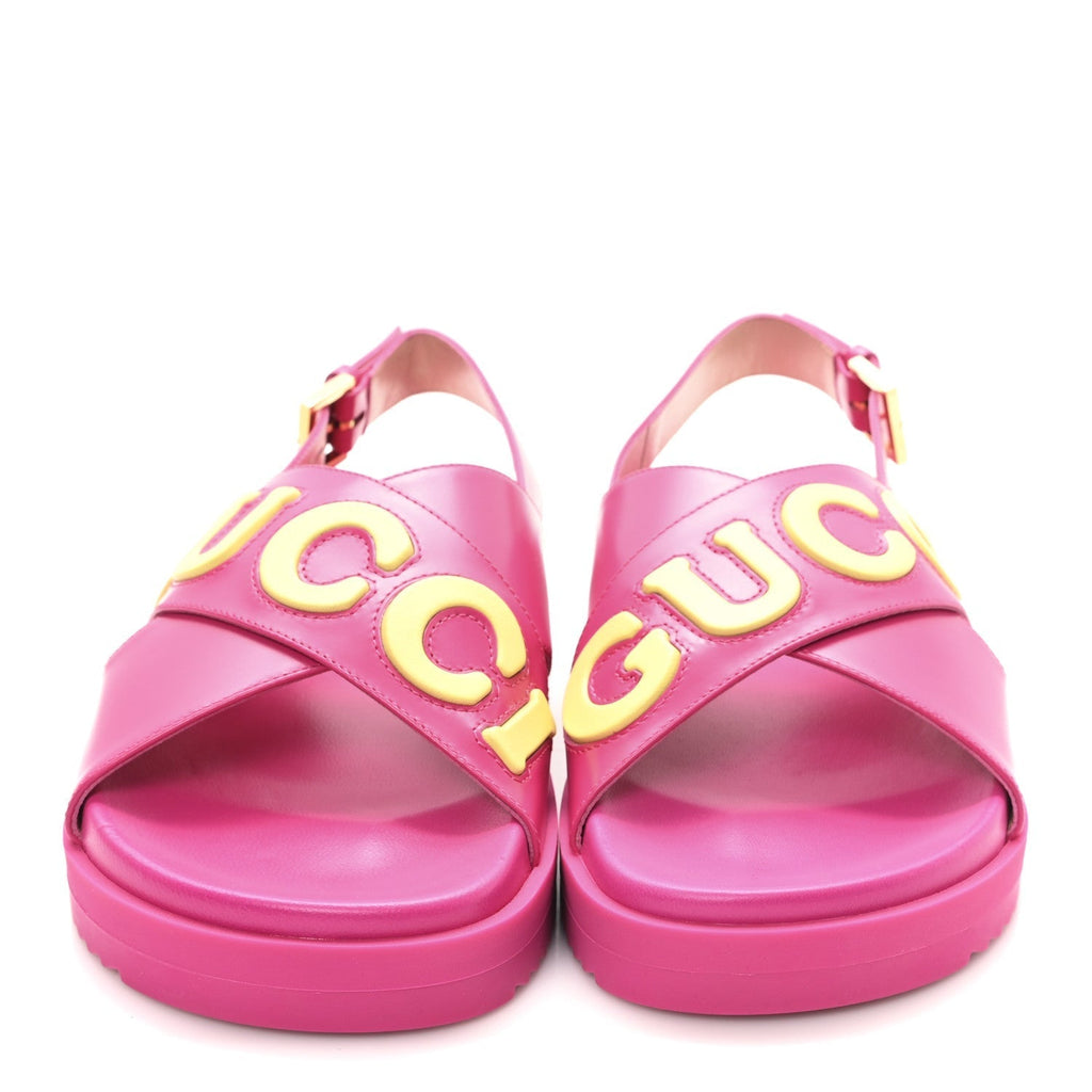 CALFSKIN ELIZABETH NAPPA CHARLOTTE LOGO SLINGBACK SANDALS FANCY FUCHSIA