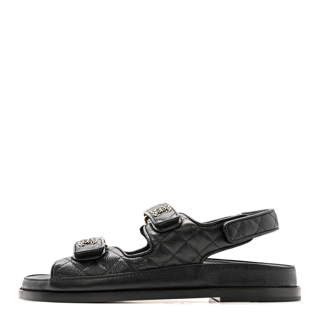 GRAINED CALFSKIN VELCRO DAD SANDALS BLACK