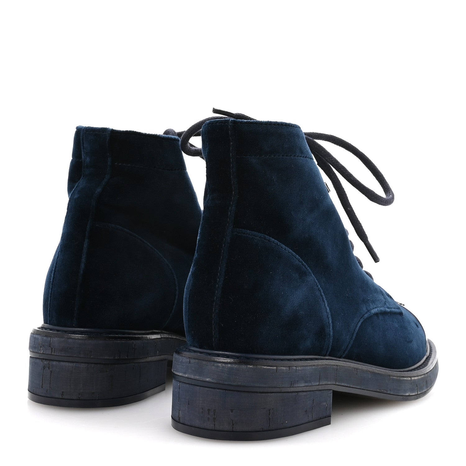 VELVET PATENT CALFSKIN LACE UP COMBAT BOOTS BLUE BLACK