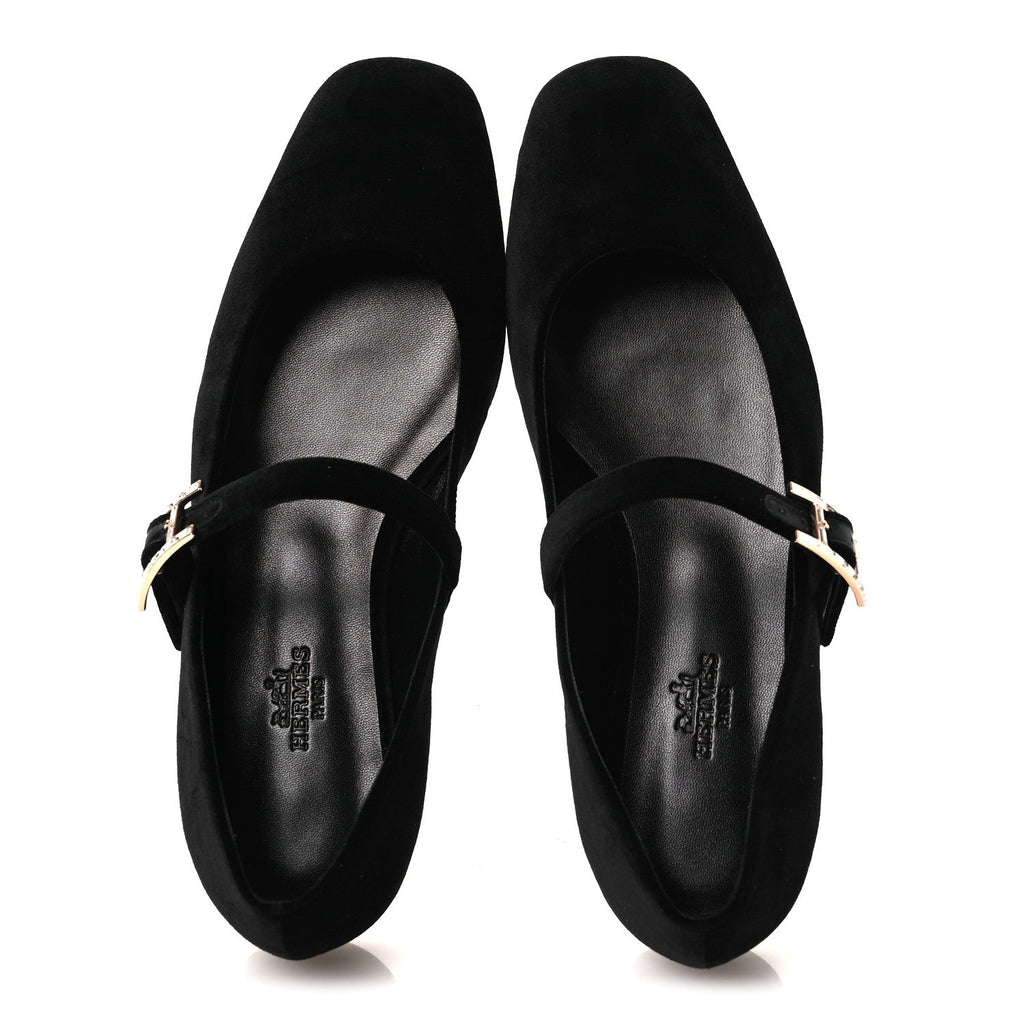 VELVET CRYSTAL JANE BALLET FLATS BLACK