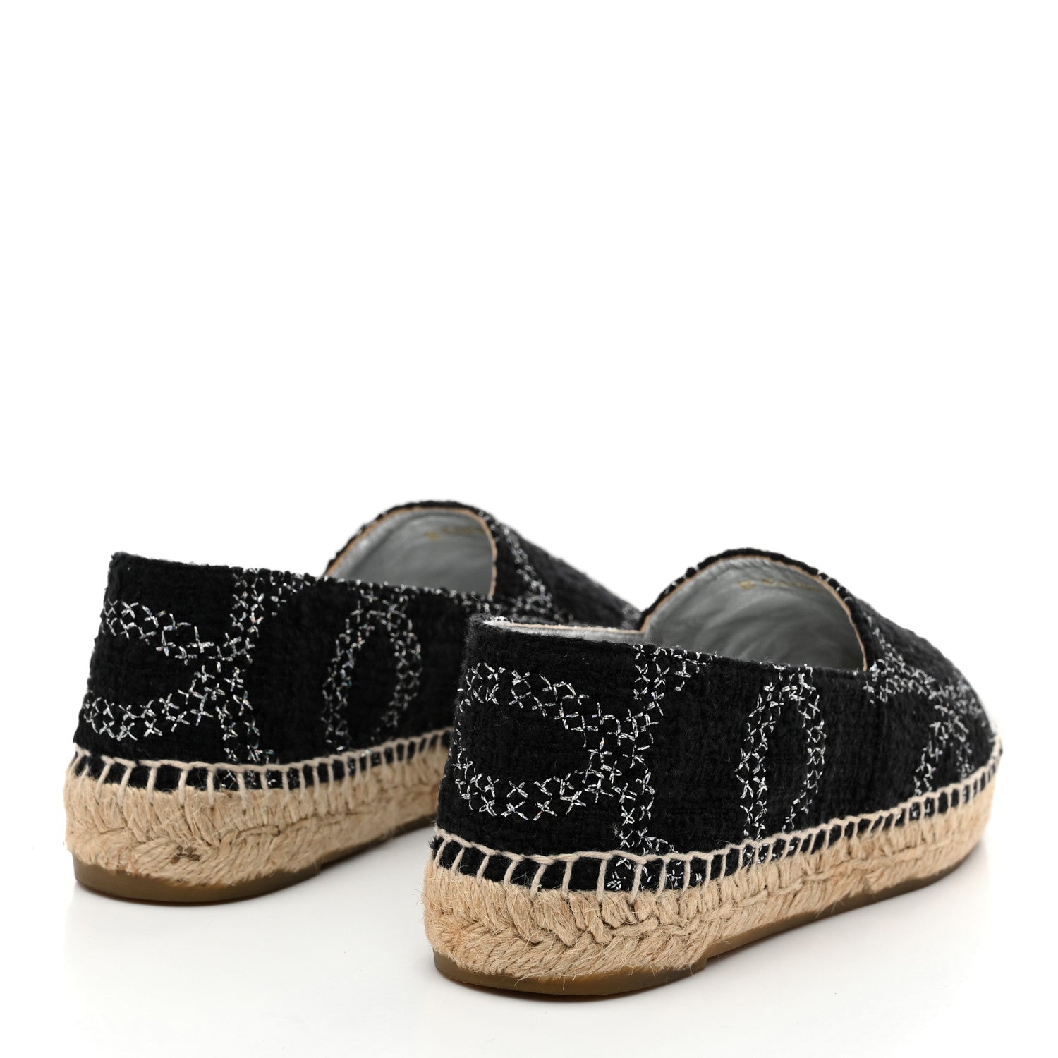 METALLIC TWEED LAMBSKIN CC ESPADRILLES BLACK SILVER