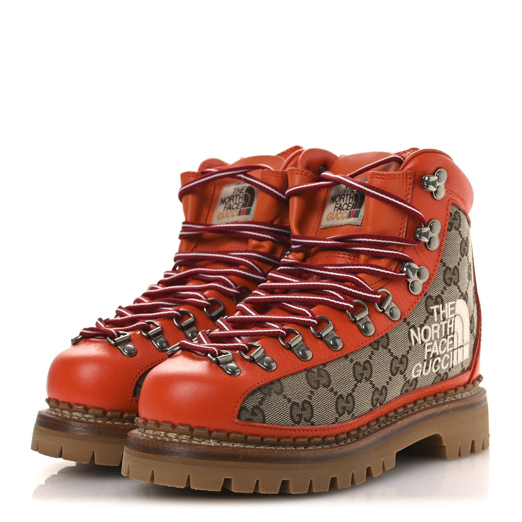 X THE NORTH FACE MONOGRAM TEXTURED CALFSKIN HIKING ANKLE BOOTS BEIGE EBONY DEEP ORANGE