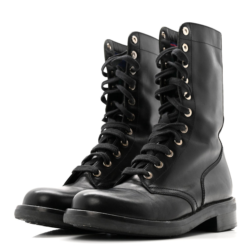 CALFSKIN LACE UP COMBAT BOOTS BLACK