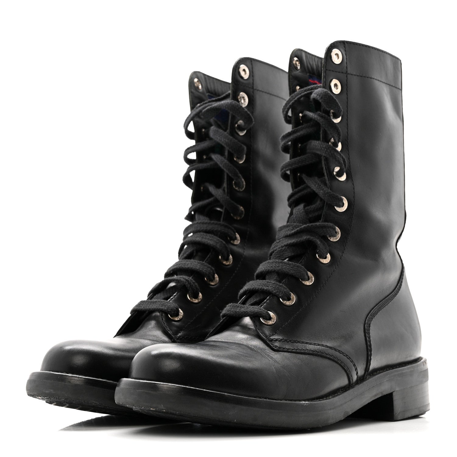 CALFSKIN LACE UP COMBAT BOOTS BLACK