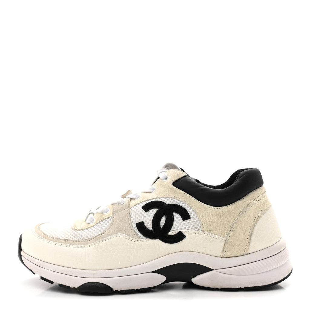 MESH SUEDE CALFSKIN GRAINED CALFSKIN WOMENS CC SNEAKERS WHITE BLACK