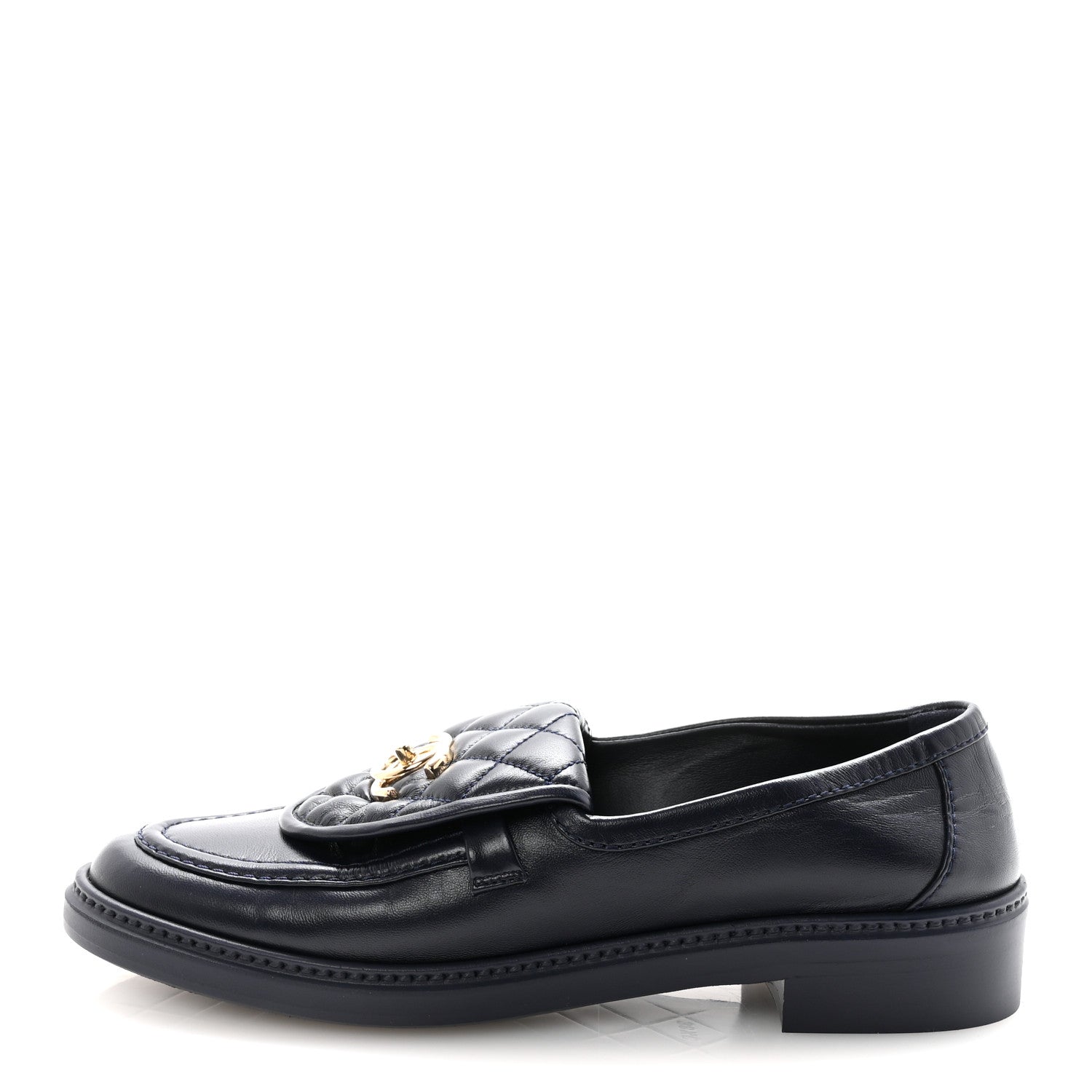 LAMBSKIN QUILTED CC TURNLOCK LOAFERS NAVY