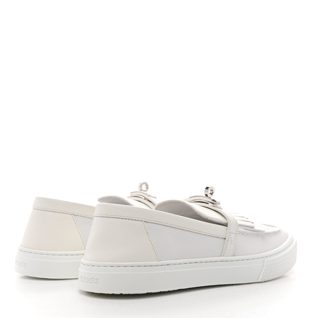 EPSOM CALFSKIN GAME SLIP ON FRINGE SNEAKERS WHITE