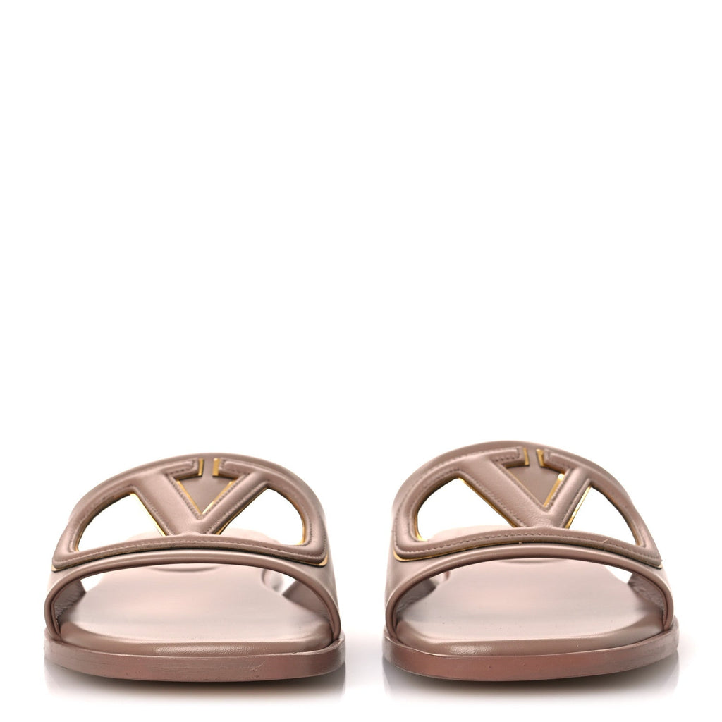 CALFSKIN VLOGO CUT OUT FLAT SLIDE SANDALS ROSE