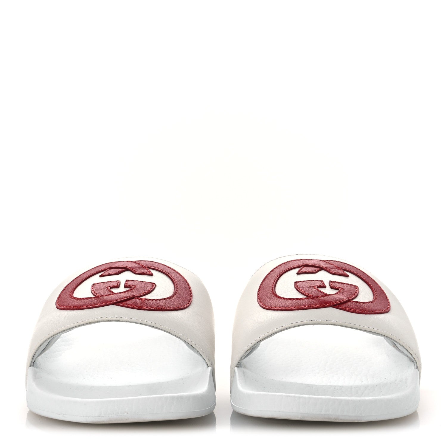 NAPPA MIRO SOFT CALFSKIN INTERLOCKING G MENS SLIDE SANDALS WHITE HIBISCUS RED