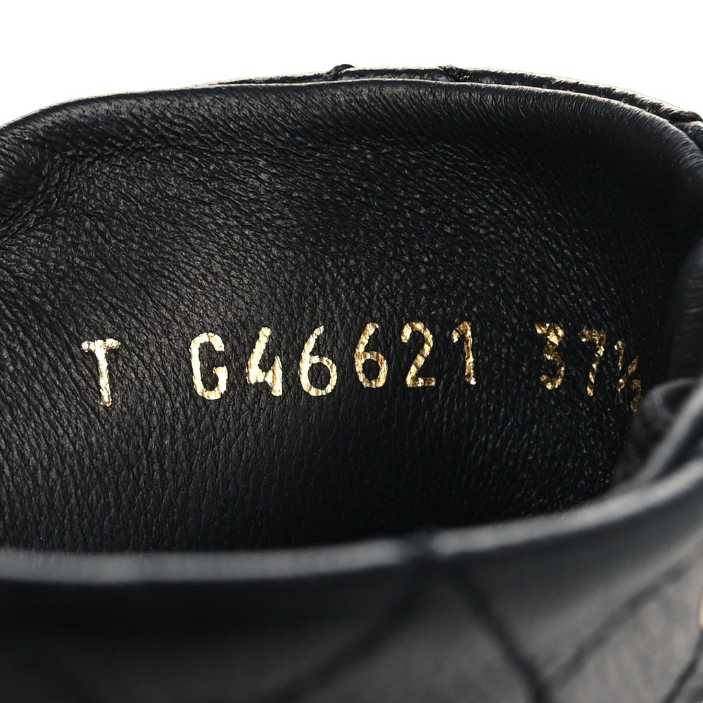 CRUMPLED LAMBSKIN PATENT CAP TOE CC STITCHED HIGH TOP SNEAKERS BLACK