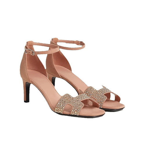 Hermès Joy 70 Sandal - Nude/Beige with crystals