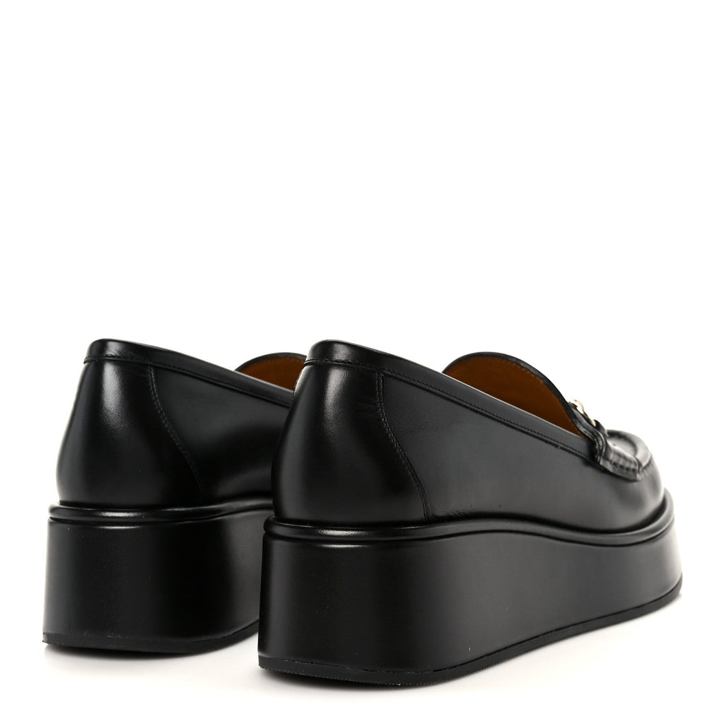 KAMA CALFSKIN HORSEBIT WOMENS WEDGE PLATFORM LOAFERS BLACK
