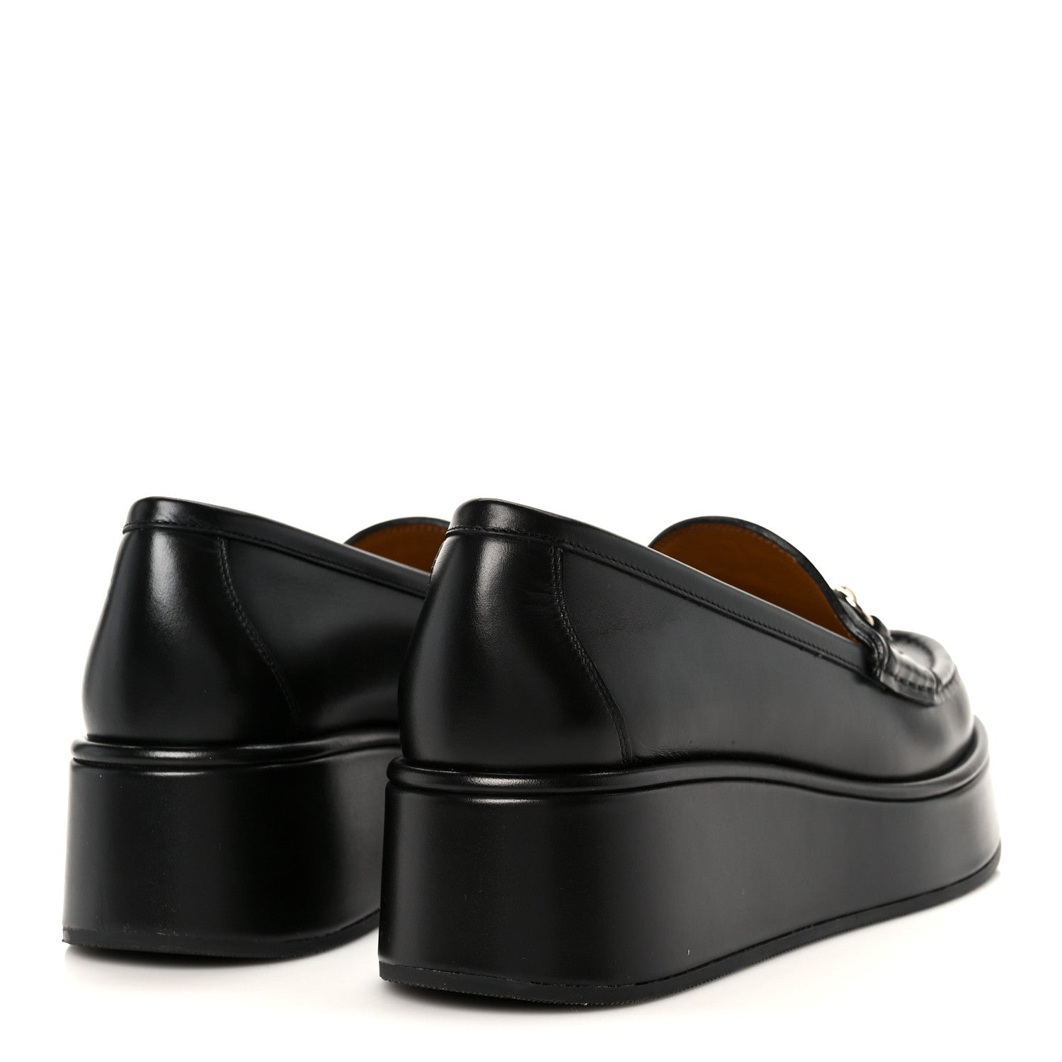 KAMA CALFSKIN HORSEBIT WOMENS WEDGE PLATFORM LOAFERS BLACK