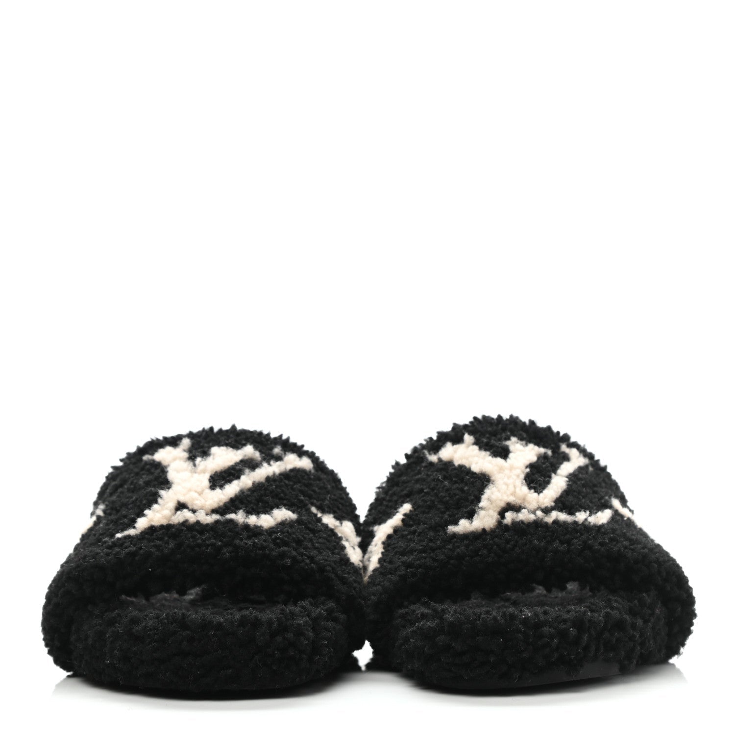 LOUIS VUITTON SHEARLING BOM DIA FLAT MULE IN BLACK