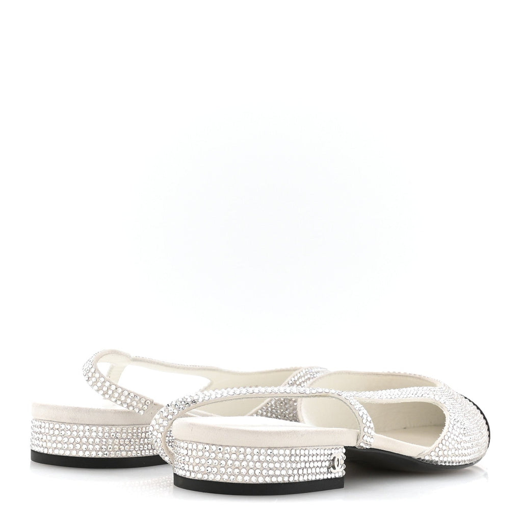 STRASS GROSGRAIN CAP TOE CC SLINGBACK FLATS SILVER BLACK