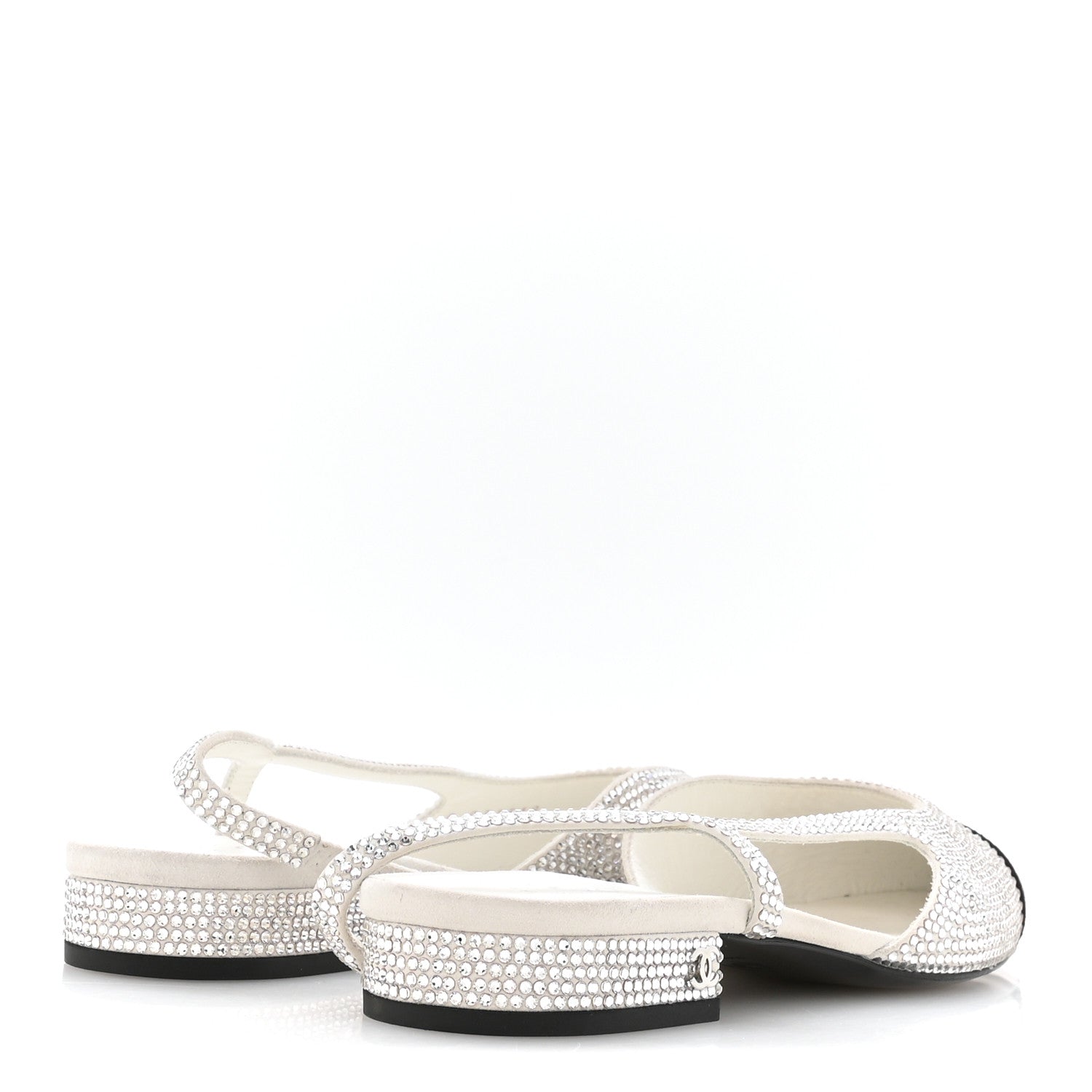 STRASS GROSGRAIN CAP TOE CC SLINGBACK FLATS SILVER BLACK