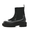 CRUMPLED CALFSKIN PATENT CAP TOE SHORT BOOTS BLACK