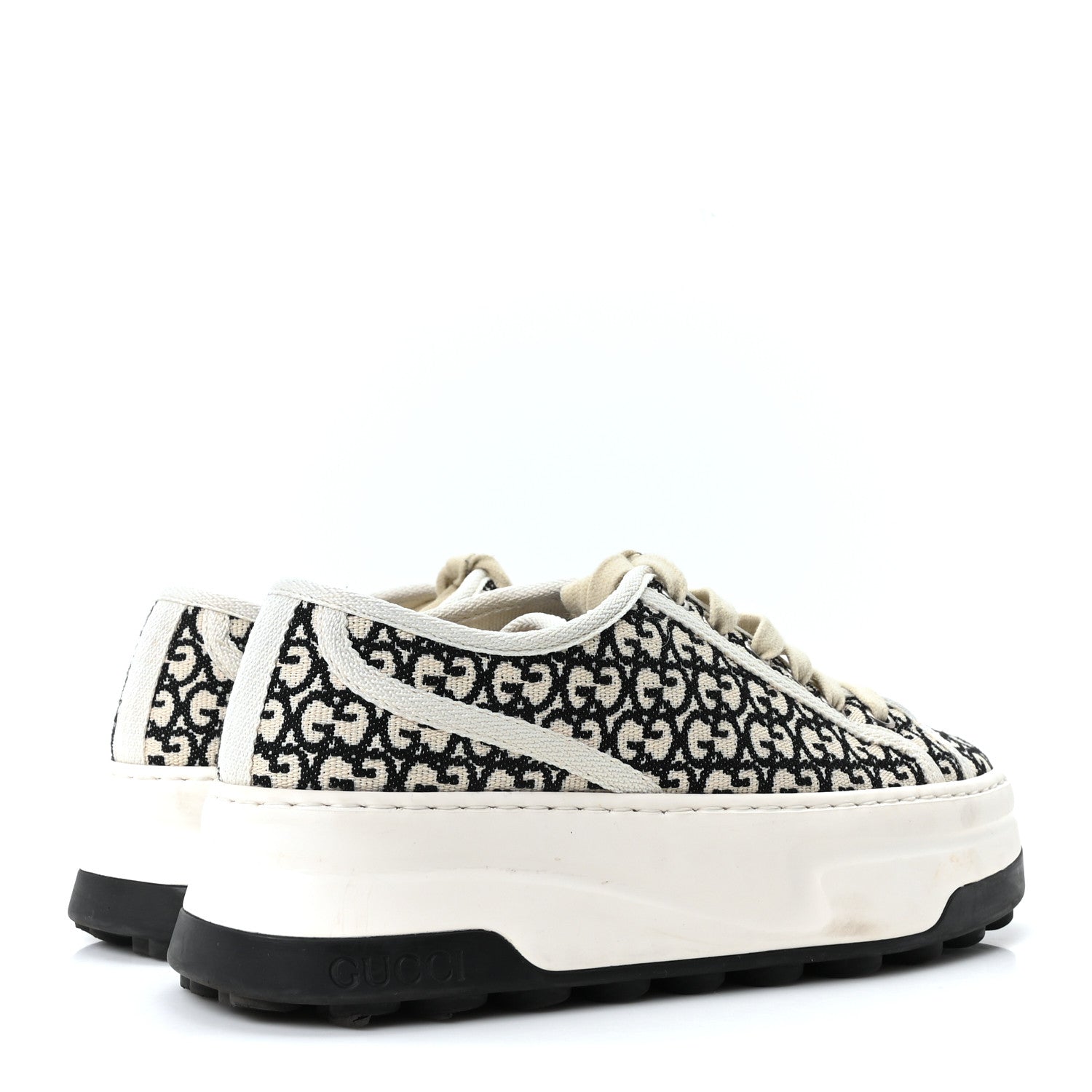 GG MONOGRAM JACQUARD WOMENS 1977 TENNIS PLATFORM 52MM SNEAKERS BLACK MYSTIC WHITE